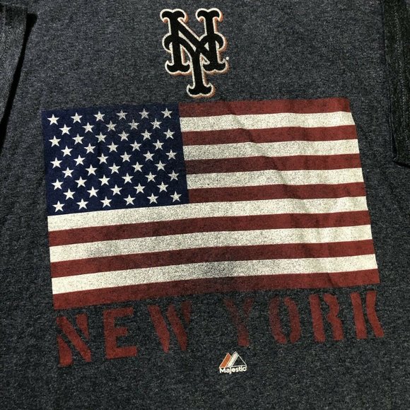 VTG NEW YORK METS AMERICAN FLAG SHIRT MAJESTIC - Picture 3 of 8